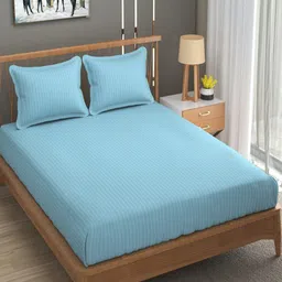 Homefab India Blue Striped Microfiber 180 TC Queen Bedsheet with 2 Pillow Covers-19