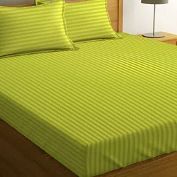 bsb home Lime Green Striped Microfiber 180 TC Queen Bedsheet with 2 Pillow Covers-image-28