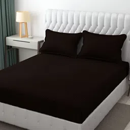 RRC Brown Striped Microfiber Cotton 210 TC Queen Bedsheet With 2 Pillow Covers-image-79