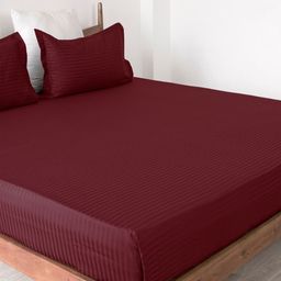 HOMEMONDE Maroon Striped 300 TC Queen Bedsheet with 2 Pillow Covers-image-21