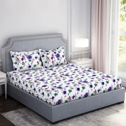 Welspun Adore White & Green Floral Microfiber 104 TC Queen Bedsheet With 2 Pillow Covers-image-16