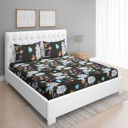 Aura Green Floral 144 TC Queen Microfiber Bedsheet With 2 Pillow Covers-image-75