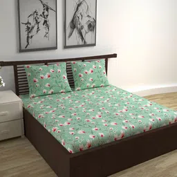 Divine Casa Florate Pista Green Printed Cotton 144TC Queen Bedsheet Sets - 1.50 m x 2.25 m-1