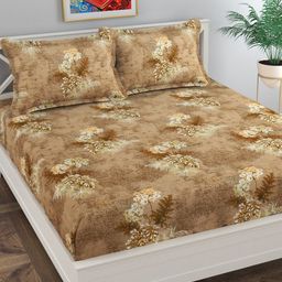 Florida Brown & White Floral 144 TC Queen Bedsheet with 2 Pillow Covers-picture-35