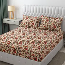 RRC Maroon Floral 144 TC Queen Bedsheet with 2 Pillow Covers-image-34