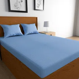 TEAL BY CHUMBAK Blue Printed 210 TC Queen Bedsheet with 2 Pillow Covers-image-27