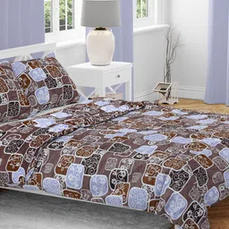 AAZEEM Brown & White Floral Printed 210 TC Queen Bedsheet with 2 Pillow Covers-33