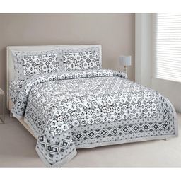 MAFATLAL Beige & Grey Floral 210 TC Queen Bedsheet with 2 Pillow Covers-image-38