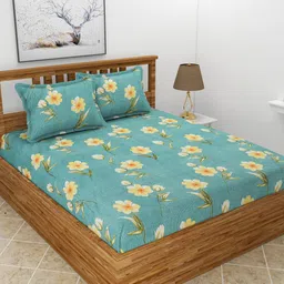 MORADO Green & Yellow Printed 210 TC Queen Bedsheet with 2 Pillow Covers-image-42