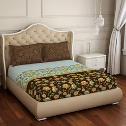 SPACES Atrium Plus Green & Yellow Floral 210 TC Cotton Queen Bedsheet with 2 Pillow Covers-image-45