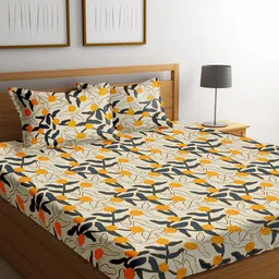 URBAN DREAM Cream and Yellow  210 TC Queen Bedsheet with 2 Pillow Covers-image-55