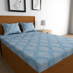 Urban Magic Blue Ethnic Motifs Printed Cotton 104 TC Queen Bedsheet With 2 Pillow Covers-image-80