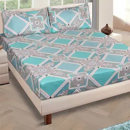 ROMEE Sea Green Geometric 144 TC Queen Bedsheet with 2 Pillow Covers-image-94