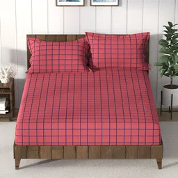 Nautica Red & Blue Geometric 160 TC Cotton Queen Bedsheet with 2 Pillow Covers-image-55