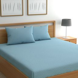 BLUE DAHLIA Blue Geometric 300 TC Queen Bedsheet with 2 Pillow Covers-image-56