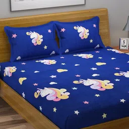 MORADO Blue & White Graphic 210 TC Queen Bedsheet with 2 Pillow Covers-picture-54