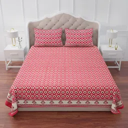 The Craft Monk Pink & White Floral Print Cotton 240 TC King Bedsheet with 2 Pillow Covers-image-45