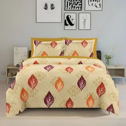 borato Yellow & Orange Floral Cotton 150 TC Queen Bedsheet with 2 Pillow Covers-image-16