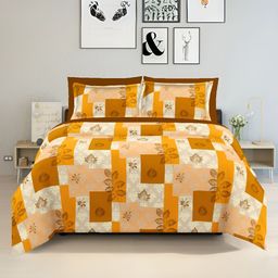 borato Yellow & Mustard Abstract Cotton150 TC Queen Bedsheet with 2 Pillow Covers-image-83