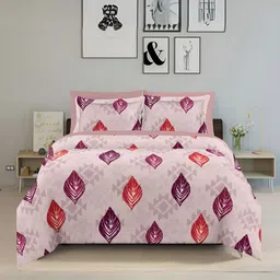 borato Lavender & Red Ethnic Motifs Cotton150 TC Queen Bedsheet with 2 Pillow Covers-17