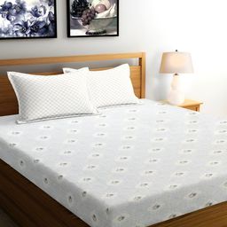 Srijee Decors Grey & Red Floral 250 TC Cotton King Bedsheet with 2 Pillow Covers-image-67
