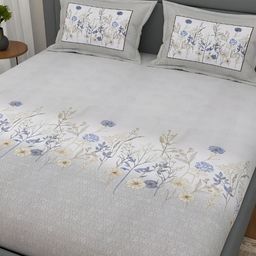 Srijee Decors Grey Floral 300 TC Cotton Fitted King Bedsheet with 2 Pillow Covers-image-85