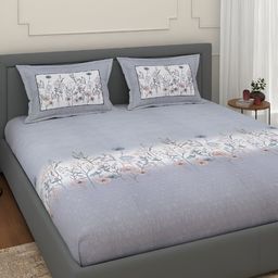 Srijee Decors Blue & White Floral 300 TC Cotton Fitted King Bedsheet with 2 Pillow Covers-image-79