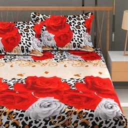Aura Maroon & Black Floral Printed Microfiber 180 TC Queen Bedsheet with 2 Pillow Covers-image-17