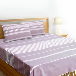 Aura Rose & White Striped Cotton 180 TC King Bedsheet with 2 Pillow Covers-image-37