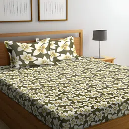ROMEE Green & White Floral 144 TC Queen Bedsheet with 2 Pillow Covers-image-78