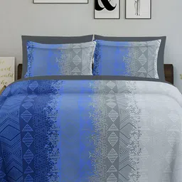 Ariana Blue & Grey Geometric Cotton 144 TC King Bedsheet with 2 Pillow Covers-7