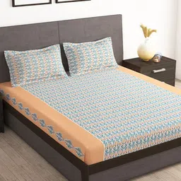 Story@home Tango Blue & White Printed 240 TC King Bedsheet with 2 Pillow Covers-image-23