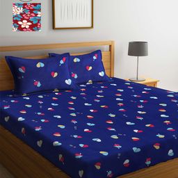Arrabi Maroon & Blue Floral 300 TC 2 King Bedsheets with 4 Pillow Covers-image-102