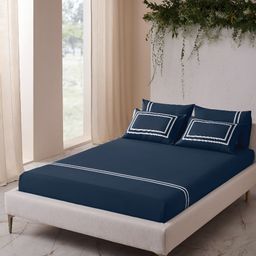 DDecor Blue & White Cotton 180 TC King Bedsheet with 4 Pillow Covers-picture-42