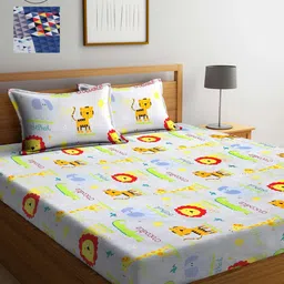 Arrabi Blue & Orange Graphic 300 TC 2 King Bedsheet with 4 Pillow Covers-image-57