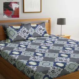 Arrabi Grey & Maroon Graphic 300 TC 2 King Bedsheet with 4 Pillow Covers-image-77