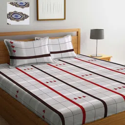 Arrabi White & Black Striped 300 TC 2 King Bedsheet with 4 Pillow Covers-image-34