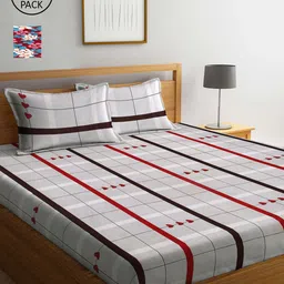 Arrabi Grey & Maroon Striped 300 TC 2 King Bedsheet with 4 Pillow Covers-image-41