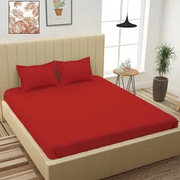 Story@home Red & White Floral 210 TC 2 King Bedsheet with 4 Pillow Covers-image-86