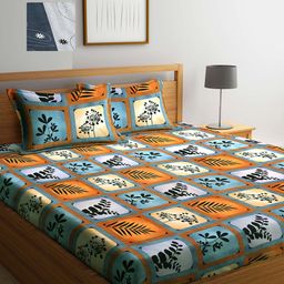 Arrabi Yellow & White Floral 300 TC 2 King Bedsheet with 4 Pillow Covers-image-67