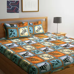 Arrabi Black & Orange Floral 300 TC 2 King Bedsheet with 4 Pillow Covers-image-73