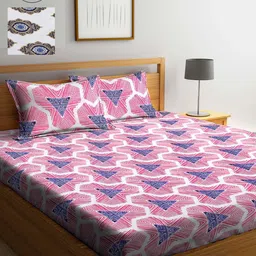 Arrabi Rose & Blue Geometric 300 TC 2 King Bedsheet with 4 Pillow Covers-53