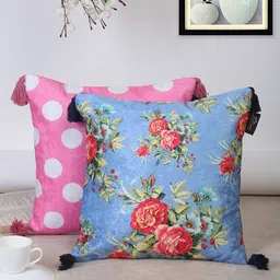 HOSTA HOMES Blue & Pink Set of 2 Geometric Velvet Square Cushion Covers-picture-42