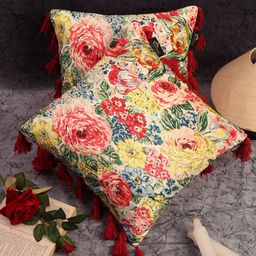 HOSTA HOMES Multicoloured Set of 2 Floral Velvet Square Cushion Covers-18
