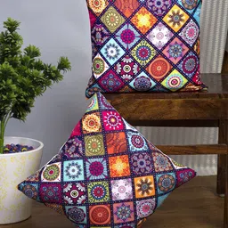 Alina decor Set Of 2 Multicoloured Ethnic Motifs Printed Square Cushion Covers-17