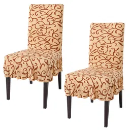 HOKIPO Beige & Brown 2 Pieces Printed Stretchable Frill Chair Covers-image-77