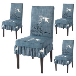 HOKIPO Teal Blue & White 4 Pieces Printed Frill Chair Covers-image-44