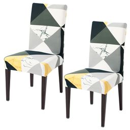 HOKIPO 2 Pcs White & Green Geometric Stretchable Dining Chair Covers-31