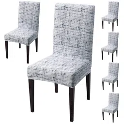 HOKIPO Grey 6 Pieces Printed Dining Chair Covers-2