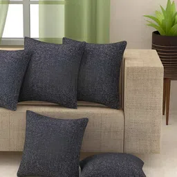 CASA-NEST Black 5 Pieces Jute Cotton Square Cushion Covers-18